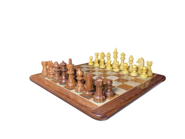 3.75”CARVED STAUNTON WEIGHTED CHESS WITH 16” GOLDE ROSEWOOD CHESS BOARD - Image 4