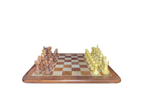 3.75”CARVED STAUNTON WEIGHTED CHESS WITH 16” GOLDE ROSEWOOD CHESS BOARD - Image 3