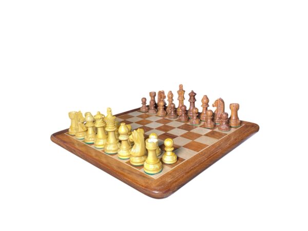 3.75”CARVED STAUNTON WEIGHTED CHESS WITH 16” GOLDE ROSEWOOD CHESS BOARD