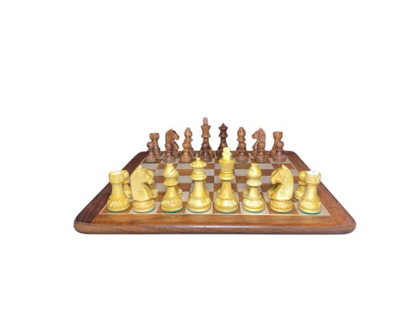 3.75”CARVED STAUNTON WEIGHTED CHESS WITH 16” GOLDE ROSEWOOD CHESS BOARD - Image 2