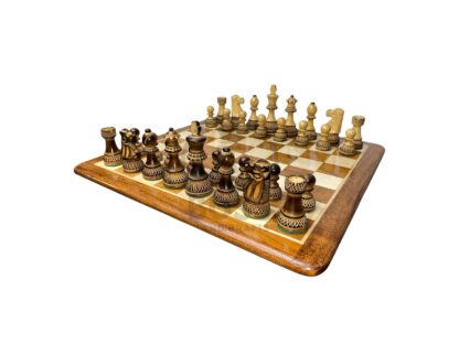3.75” BURNT STAUNTON WEIGHTED CHESS WITH 16” GOLDEN ROSEWOOD CHESS BOARD