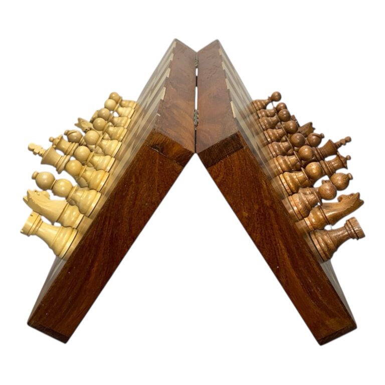 Portable magnetic wooden chess set with premium foldable chessboard and travel chess pieces