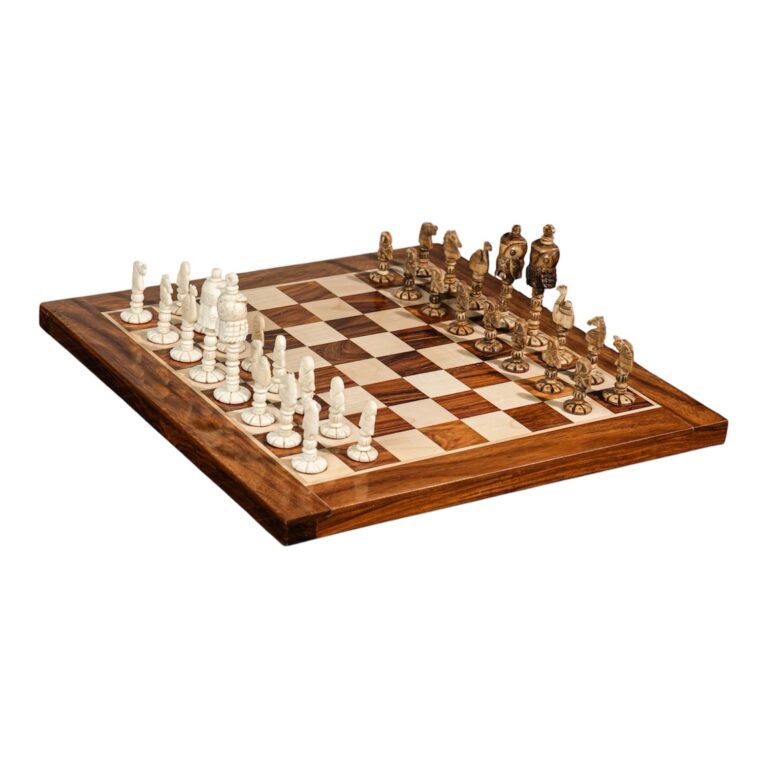 Premium wooden chess set with camel bone owl chess pieces and golden rosewood chessboard