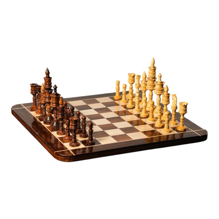 Premium wooden chess set with 8 inch lotus carved chess pieces and golden rosewood chessboard