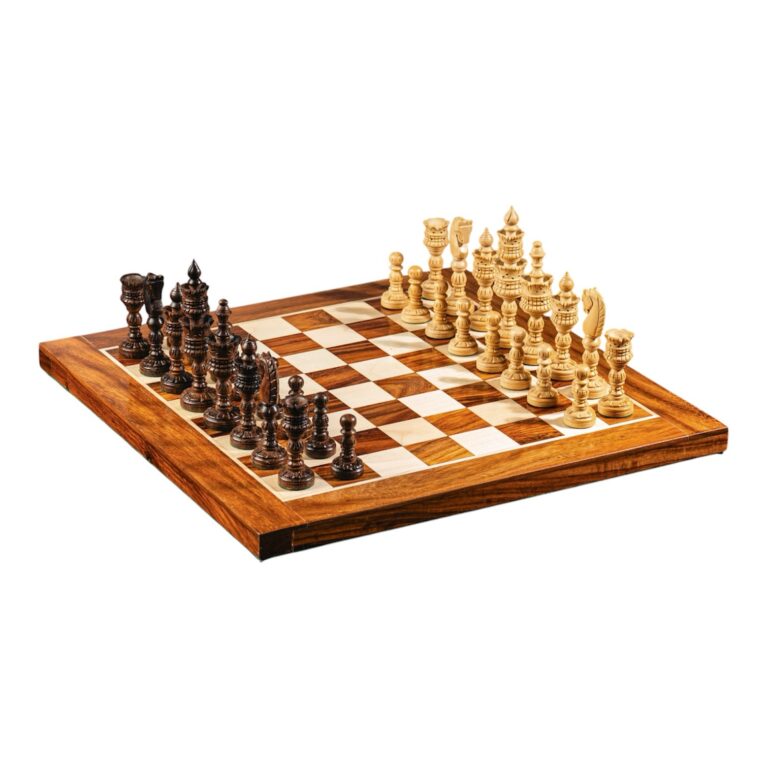 Premium wooden chess set with 4.75 inch lotus chess pieces and ebony chessboard