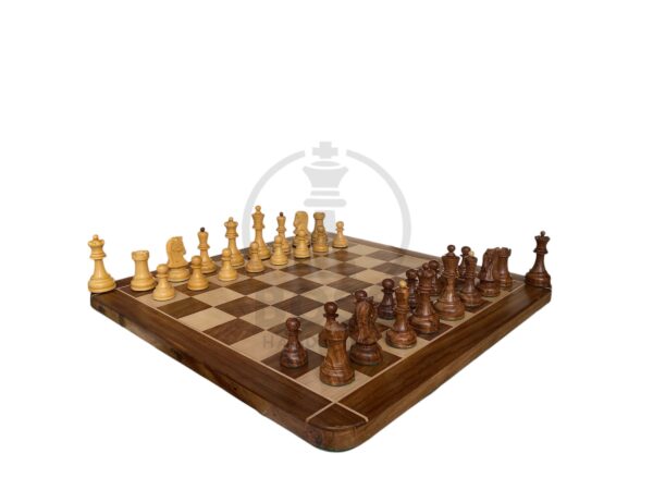 3.8” 1950s’ DUBROVNIK TRIPLE WEIGHTED CHESS PIECES WITH 21” GOLDEN ROSEWOOD CHESSBOARD