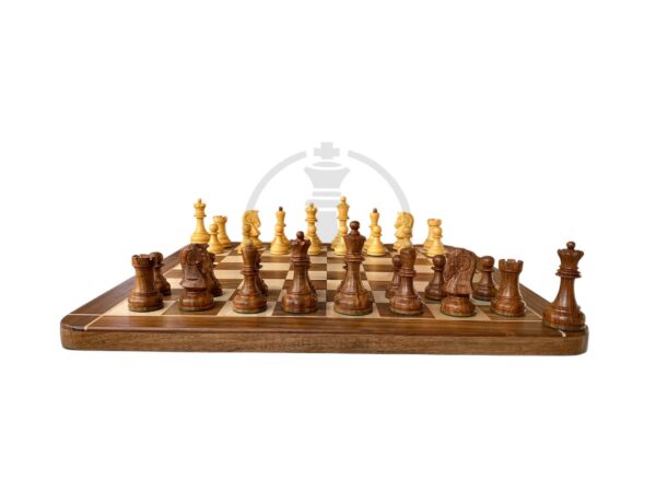 3.8” 1950s’ DUBROVNIK TRIPLE WEIGHTED CHESS PIECES WITH 21” GOLDEN ROSEWOOD CHESSBOARD - Image 2