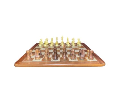 3.75” GERMAN KNIGHT STAUNTON WEIGHTED CHESS PIECES WITH 21” GOLDEN ROSEWOOD CHESSBOARD - Image 2