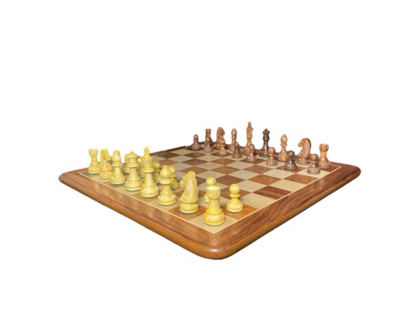 3.75” CARVED STAUNTON WEIGHTED CHESS PIECES WITH 21” GOLDEN ROSEWOOD CHESSBOARD