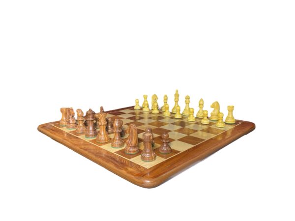 3.75” CARVED STAUNTON WEIGHTED CHESS PIECES WITH 21” GOLDEN ROSEWOOD CHESSBOARD - Image 2