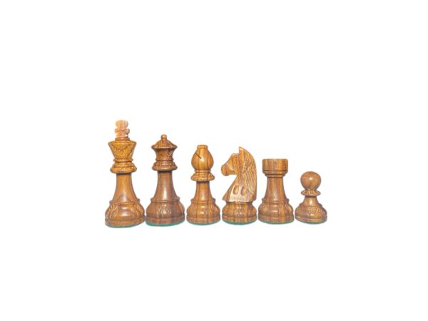 3.75” CARVED STAUNTON WEIGHTED CHESS PIECES WITH 21” GOLDEN ROSEWOOD CHESSBOARD - Image 9
