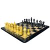 3.75” EBONISED GERMAN KNIGHT WEIGHTED CHESS PIECES WITH 17” EBONY WOOD CHESSBOARD