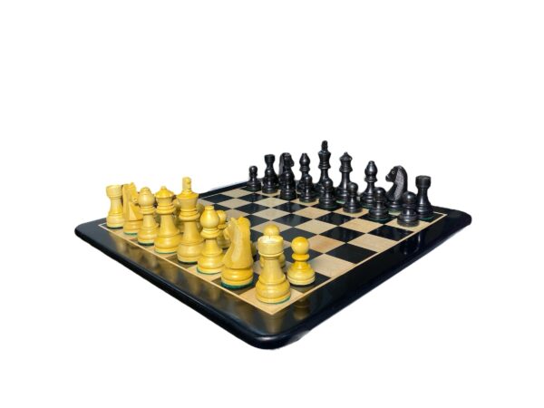 3.75” EBONISED TOURNAMENT WEIGHTED CHESS PIECES WITH 17” EBONY WOOD CHESSBOARD