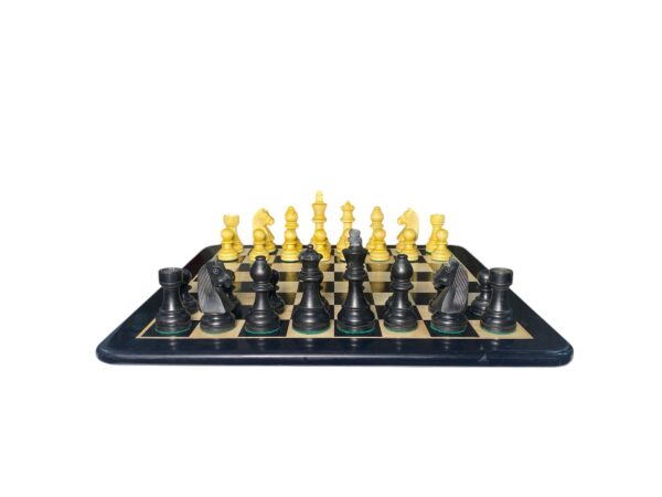 3.75” EBONISED TOURNAMENT WEIGHTED CHESS PIECES WITH 17” EBONY WOOD CHESSBOARD - Image 2
