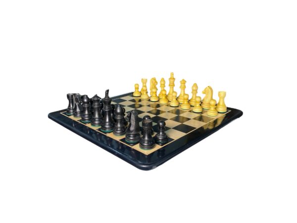 3.75” EBONISED TOURNAMENT WEIGHTED CHESS PIECES WITH 17” EBONY WOOD CHESSBOARD - Image 3