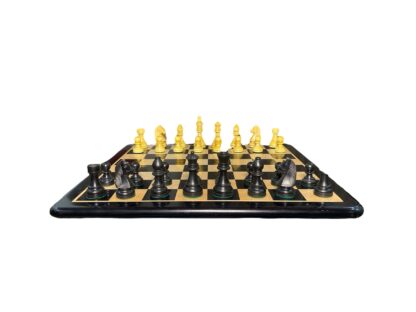 3.75” EBONISED GERMAN KNIGHT WEIGHTED CHESS PIECES WITH 21” EBONY CHESSBOARD - Image 2