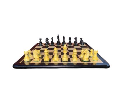3.75” EBONISED GERMAN KNIGHT WEIGHTED CHESS PIECES WITH 21” EBONY CHESSBOARD - Image 3