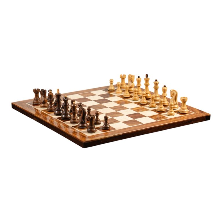 Premium golden rosewood wooden chess board with Russian Zagreb 1959 chess pieces – luxury Indian chess set