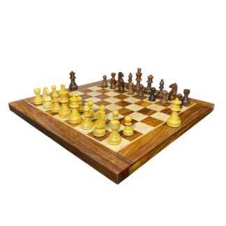 3” STAUNTON GERMAN KNIGHT WEIGHTED CHESS PIECES WITH 16” GOLDEN ROSEWOOD CHESSBOARD WITH 2 EXTRA QUEENS