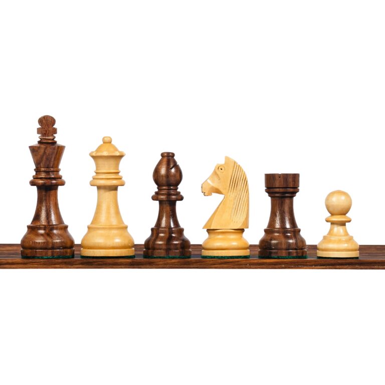 Premium wooden chess board with Staunton weighted chess pieces – luxury Indian chess set on golden rosewood board