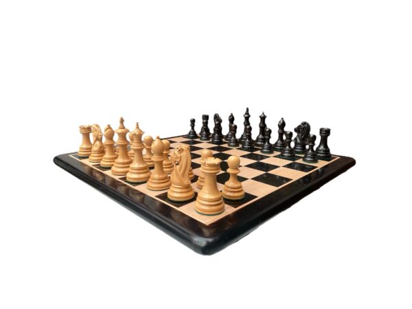 4.2” STAUNTON BRIDLE KNIGHT EBONY WEIGHTED CHESS PIECES WITH 21” EBONY CHESSBOARD