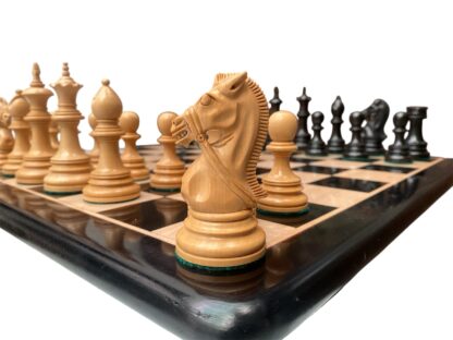 4.4”STAUNTON BRIDLE KNIGHT EBONY WEIGHTED CHESS PIECES WITH 21” EBONY CHESSBOARD - Image 5