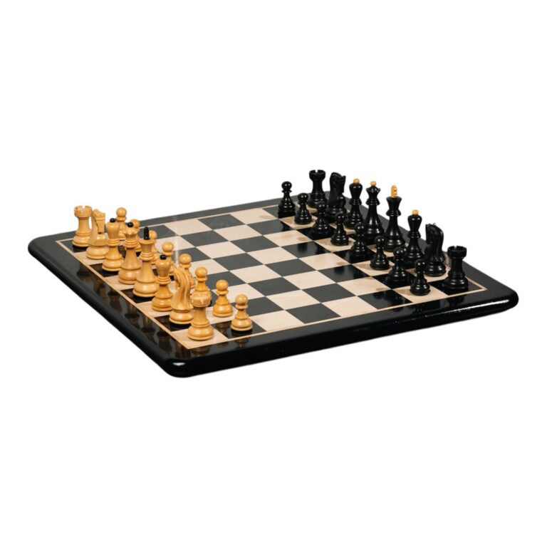 Premium ebony wooden chess board with Russian Zagreb 1959 chess pieces – luxury Indian chess set