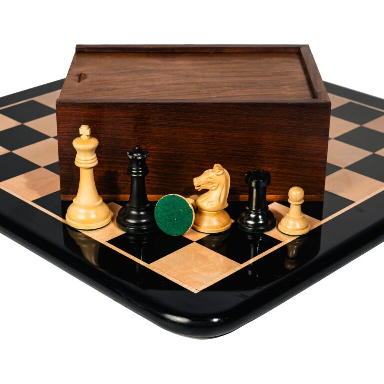 Premium wooden chess board with Dubrovnik Fischer weighted chess pieces – luxury Indian chess set on ebony board