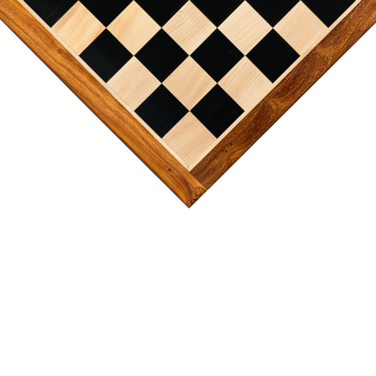 Premium ebony wooden chess board with golden rosewood border – luxury Indian chess board for chess pieces