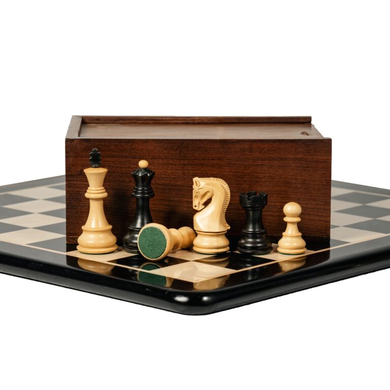 Premium ebony wooden chess board with Russian Zagreb 1959 chess pieces – luxury Indian chess set with storage box