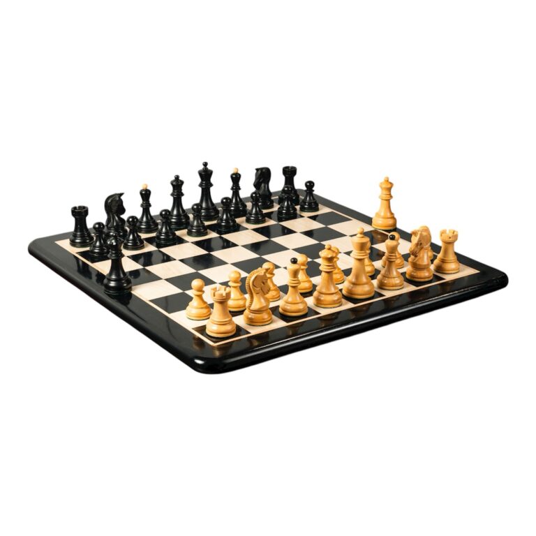 Premium wooden chess board with Dubrovnik Fischer weighted chess pieces – luxury Indian chess set on ebony board