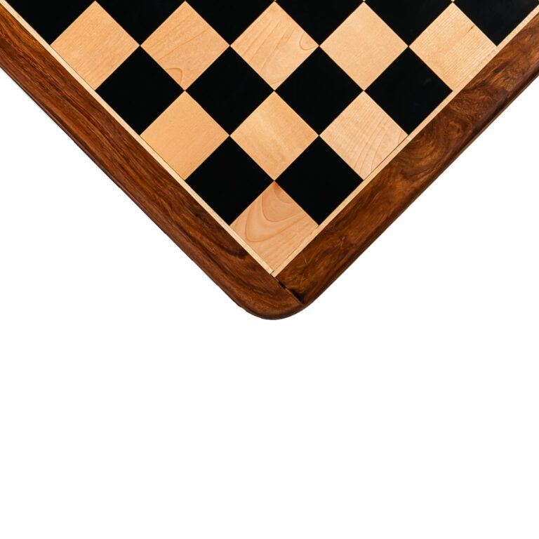 Premium wooden chess board in ebony with golden rosewood border – luxury Indian chess board for chess pieces