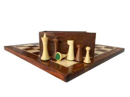 4” HERMAN OHME MINIMALIST WEIGHTED CHESS PIECES, 21’ WOODEN CHESSBOARD & STORAGE BOX