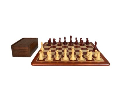 3.8” ROYAL KNIGHT STAUNTON TRIPLE WEIGHTED CHESS PIECES WITH 21” PADAUK WOOD BOARD & BOX - Image 2
