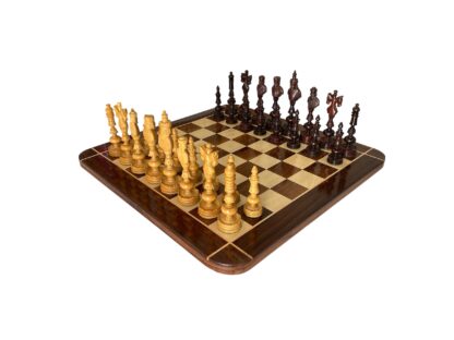 7” REAL KING CASTLE PADAUK(BUD) WOOD & BOXWOOD CHESS PIECES - Image 12
