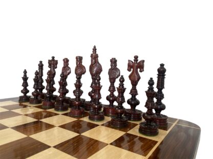 7” REAL KING CASTLE PADAUK(BUD) WOOD & BOXWOOD CHESS PIECES - Image 10