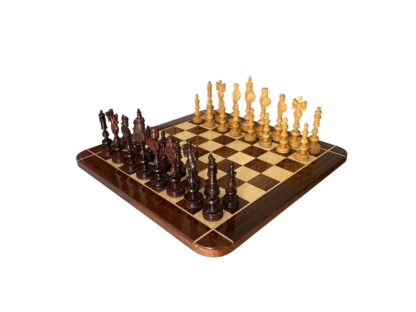 7” REAL KING CASTLE PADAUK(BUD) WOOD & BOXWOOD CHESS PIECES - Image 11