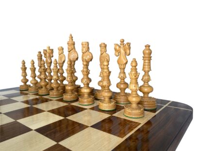 7” REAL KING CASTLE PADAUK(BUD) WOOD & BOXWOOD CHESS PIECES - Image 9
