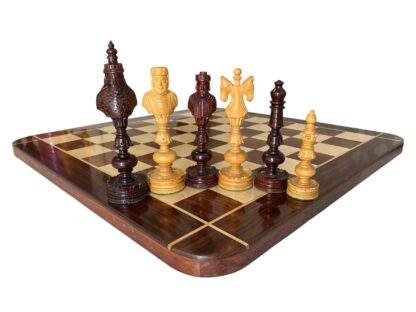 7” REAL KING CASTLE PADAUK(BUD) WOOD & BOXWOOD CHESS PIECES WITH 23” GOLDEN ROSEWOOD CHESSBOARD