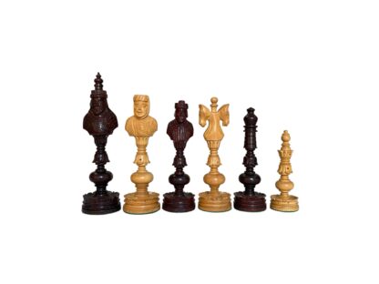 7” REAL KING CASTLE PADAUK(BUD) WOOD & BOXWOOD CHESS PIECES