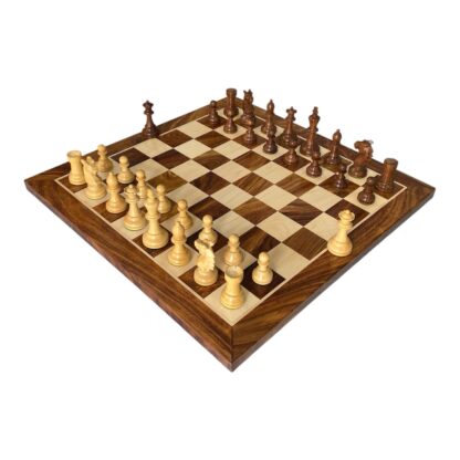 3.9” REPRODUCED BOHEMIAN GOLDEN ROSEWOOD TRIPLE WEIGHTED CHESS PIECES & 21” GOLDEN ROSEWOOD CHESSBOARD