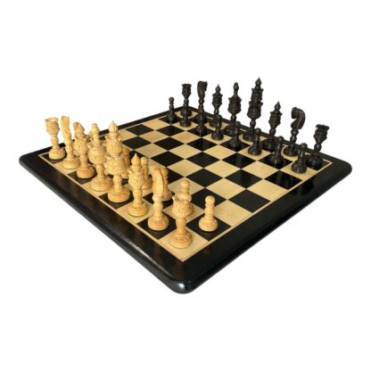 4.75” LOTUS SERIES EBONISED WOOD CHESS PIECES & 17” EBONY WOOD CHESSBOARD