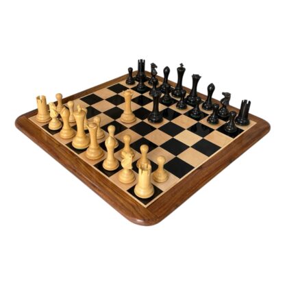4.4 STAUNTON MODERN EMPIRE EBONY WOOD CHESS PIECES & 21” EBONY WOOD CHESSBOARD