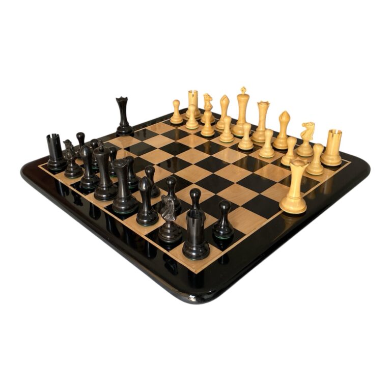 Premium wooden chess board with Staunton ebony chess pieces – luxury Indian chess set with 21-inch chessboard