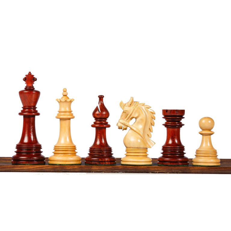 Luxury Staunton chess pieces in Padauk wood – premium wooden chess set for Indian chess