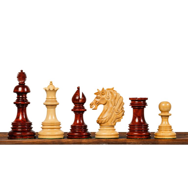Prestige luxury Staunton padauk wood chess pieces – premium handcrafted Indian chess pieces.