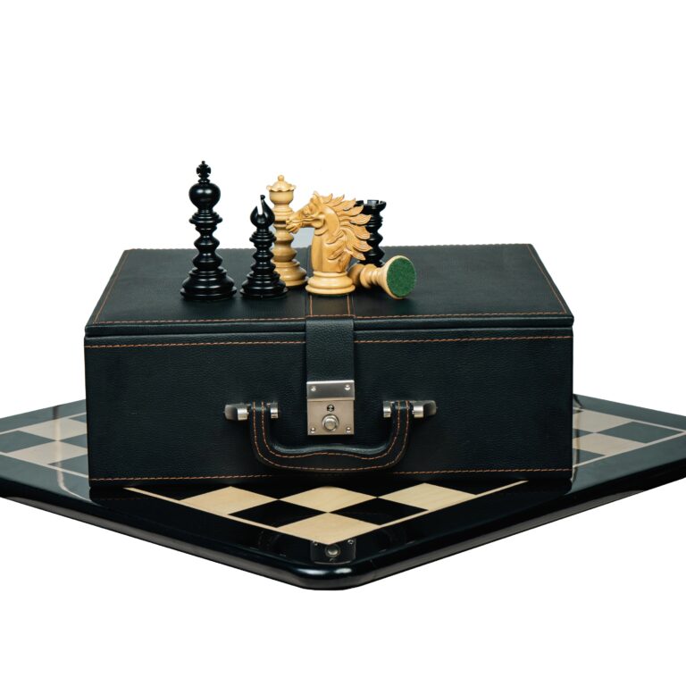 Arthur knight luxury Staunton ebony chess pieces on premium wooden chessboard with storage box – Indian chess set.
