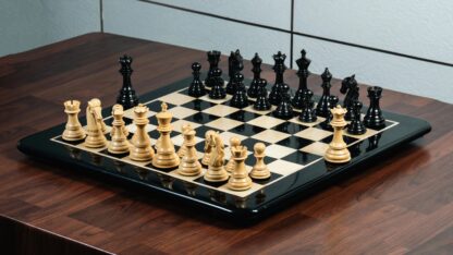 4.5” COLUMBIAN LUXURY STAUNTON EBONY TRIPLE WEIGHTED CHESS PIECES WITH 21” CHESSBOARD & STORAGE BOX