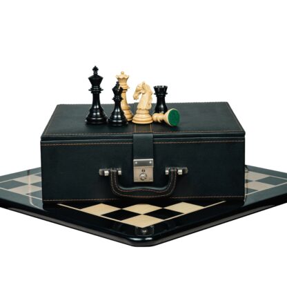 4.5” COLUMBIAN LUXURY STAUNTON EBONY TRIPLE WEIGHTED CHESS PIECES WITH 21” CHESSBOARD & STORAGE BOX 4.5" Columbian luxury Staunton ebony triple weighted chess pieces with 21 inch wooden chess board and storage box - premium luxury chess set by Bosshandicrafts