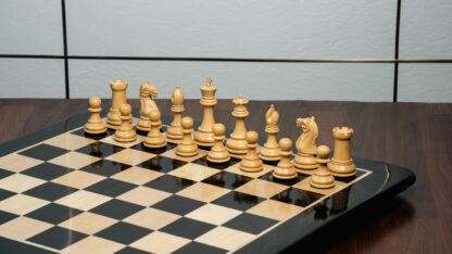 4" FIERCE KNIGHT STAUNTON EBONY TRIPLE WEIGHTED CHESS PIECES WITH 21" EBONY CHESSBOARD & STORAGE BOX